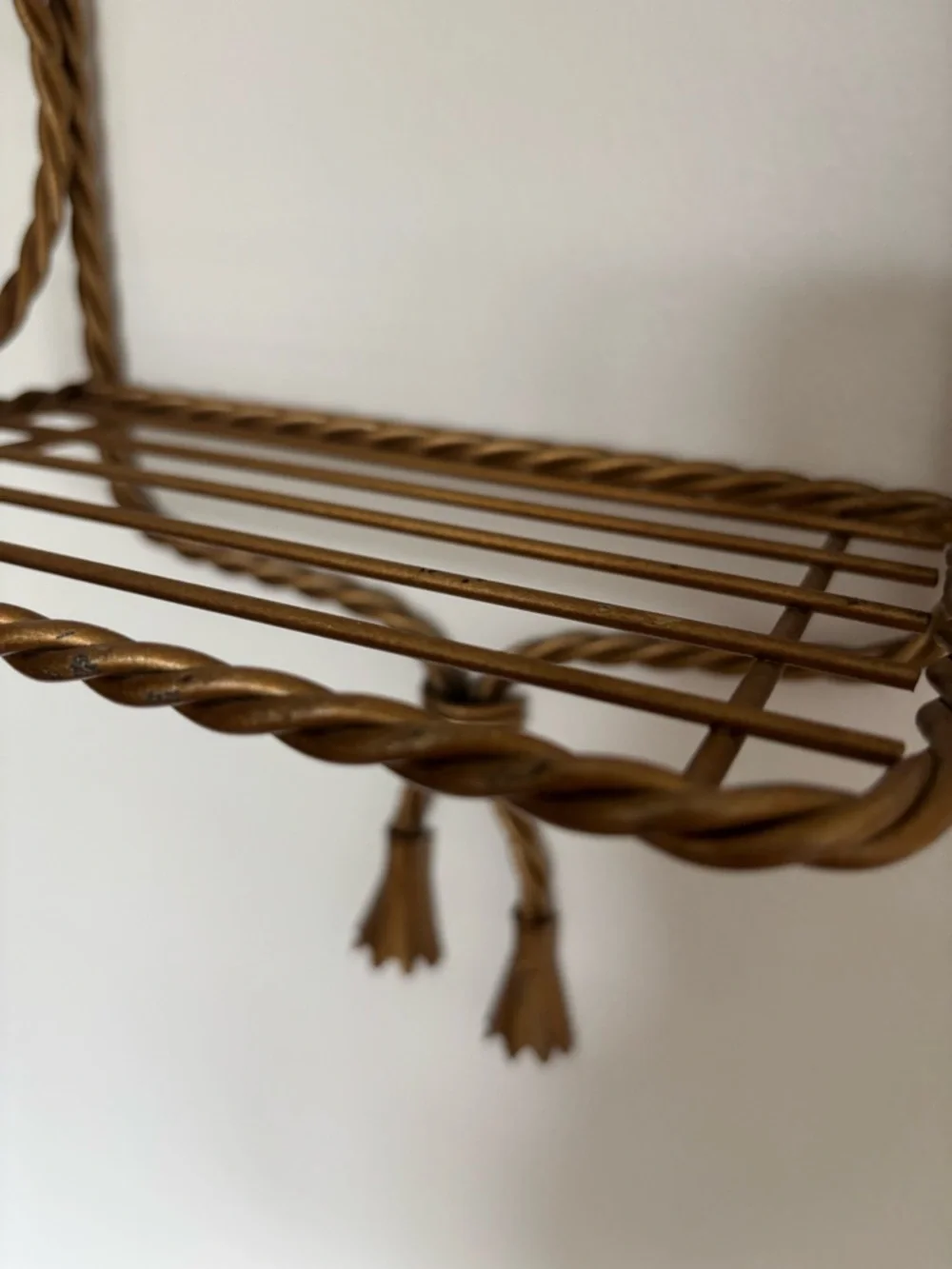 3 Tiered Hollywood Regency Gold-Tone Twisted Rope Wall Shelf 21inches High